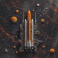 Space rocket with launch complex, conceptual art Royalty Free Stock Photo