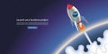 Space rocket launch. Concept of a new business project startup. Vector illustration in 3d style Royalty Free Stock Photo