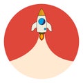 Space rocket launch and flies. Rocketship red background. Royalty Free Stock Photo