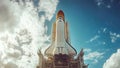 space rocket on launch pad, panoramic shot of the sky and the setting sun in the background Royalty Free Stock Photo
