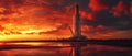 space rocket on launch pad, panoramic shot of the sky and the setting sun in the background Royalty Free Stock Photo