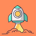 Space rocket launch. Start flat style concept Royalty Free Stock Photo