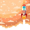Space rocket launch. Start up concept flat style. Royalty Free Stock Photo