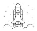 Space rocket launch. Technology spaceship, science and shuttle. Symbol of successful start. Vector illustration. Royalty Free Stock Photo