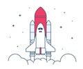 Space rocket launch. Technology spaceship, science and shuttle. Symbol of successful start. Vector illustration. Royalty Free Stock Photo