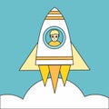 Space Rocket Launch Vector Concept in Flat Design. Royalty Free Stock Photo