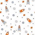 Space rocket planets star colorful seamless design pattern for kids attern design background