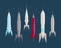 Space rocket retro. Spaceship, spacecraft vintage vector illustration