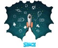 Space rocket. Science and shuttle, Planets in orbit and space, startup business.