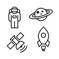 Space rocket ship icon set, with astronaut, outer space, satellite and ship.