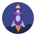 Space rocket in sky with stars. Flat design vector illustration for banner, poster