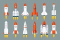 Space rocket start up launch symbol innovation development technology flat design icons set template vector illustration Royalty Free Stock Photo