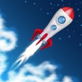 Space rocket take off. Science spaceship launch with blast fire vector illustration Royalty Free Stock Photo