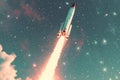 Space rocket taking off into the night sky,  Elements of this image furnished by NASA Royalty Free Stock Photo
