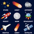 Space Rockets, Satellite & Comets Set Royalty Free Stock Photo