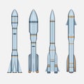 Space rockets set. Realistic 3d spaceships and space stations, heavy rockets, missiles and modules