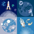 Space rockets, spaceships, planets set Royalty Free Stock Photo