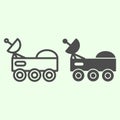 Space rover with radio telescope line and solid icon. Space explorer car outline style pictogram on white background Royalty Free Stock Photo