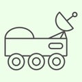 Space rover with radio telescope thin line icon. Space explorer car outline style pictogram on white background