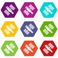 Space satellite icon set color hexahedron Royalty Free Stock Photo