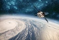 Space satellite monitoring from earth orbit weather from space, hurricane, Typhoon on planet earth Royalty Free Stock Photo