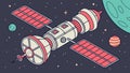 Space satellite orbiting Earth, communication tech vector, global network vector design Generative AI