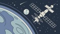 Space satellites orbiting planet, global communication vector design Generative AI