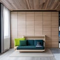 Space-Saving Marvels: A compact apartment showcasing innovative furniture solutions like a murphy bed, hidden storage, and multi