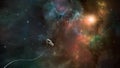 Space scene. Astronaut fly in colorful nebula. Elements furnished by NASA. 3D rendering Royalty Free Stock Photo