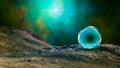 Space scene. 3D portal, gate on planet with colorful nebula and stars. Elements furnished by NASA. 3D rendering Royalty Free Stock Photo