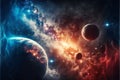 Space scene in the galaxy panorama univer, creative digital illustration painting Royalty Free Stock Photo
