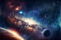 Space scene in the galaxy panorama univer, digital illustration painting artwork Royalty Free Stock Photo