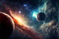Space scene in the galaxy panorama universe, creative digital illustration painting
