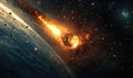 A space scene with a large rock falling from the sky Royalty Free Stock Photo
