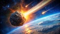 A space scene with a large rock falling towards the ground Royalty Free Stock Photo