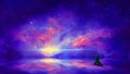 Space scene. Magician with colorful nebula on reflection surface. Elements furnished by NASA. 3D rendering