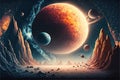 Space scene with milky way and stars in the sky. Day and night on earth from moon. Generative AI Royalty Free Stock Photo