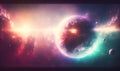 a space scene with two planets in the foreground and a star in the background Royalty Free Stock Photo