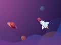 Space scene vector background with planets and space shuttle flying in space. Website banner or wallpaper. Royalty Free Stock Photo