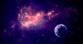 Space scene. Violet nebula with planet. Elements furnished by NA