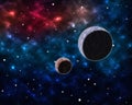 Space scenery with globe planets nebula dusts and clouds and glowing stars in universe background astrological celestial galaxy