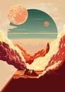 Space scenery vintage poster colorful