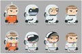 Space Sci-fi Cosmonaut Astronaut Spaceman Icons Set Cartoon RPG Game Flat Design Vector Illustration