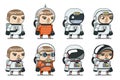 Space Sci-fi Cosmonaut Astronaut Spaceman Icons Set Cartoon RPG Game Lineart Flat Design Vector Illustration Royalty Free Stock Photo