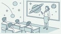 Space Science Class, Teacher Explaining Planets to Students, vector design Generative AI Royalty Free Stock Photo