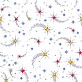 Space seamless background with stars, shooting stars, falling stars, undiscovered galaxy cosmic fantastic and interesting textile Royalty Free Stock Photo