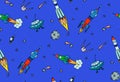 Space seamless pattern with rockets and spaceships.