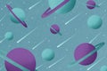 Space seamless pattern, saturn planet and comets on a green background. cartoon style
