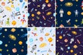 Space seamless pattern set background, alien spaceman, Royalty Free Stock Photo