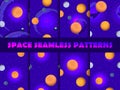 Space seamless pattern set. Background with planets and stars, nebula. Vector Royalty Free Stock Photo